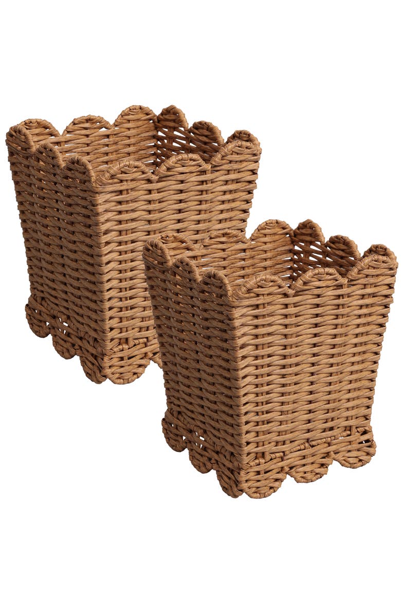 Resin 3.3-Gallon Tapered Square Wicker Watebasket with Scalloped Edge, Main, color, Natural