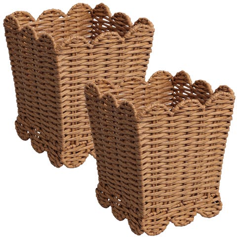 Silas Resin 3.3-Gallon Tapered Square Wicker Watebasket with Scalloped Edge (Set of 2)