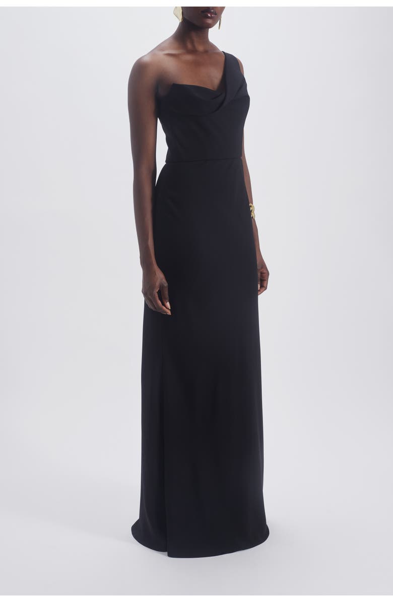 Amsale One Shoulder Draped Gown, Alternate, color, Black
