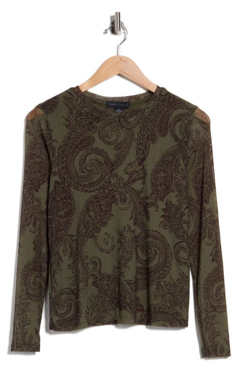 Print Long Sleeve Sheer Top