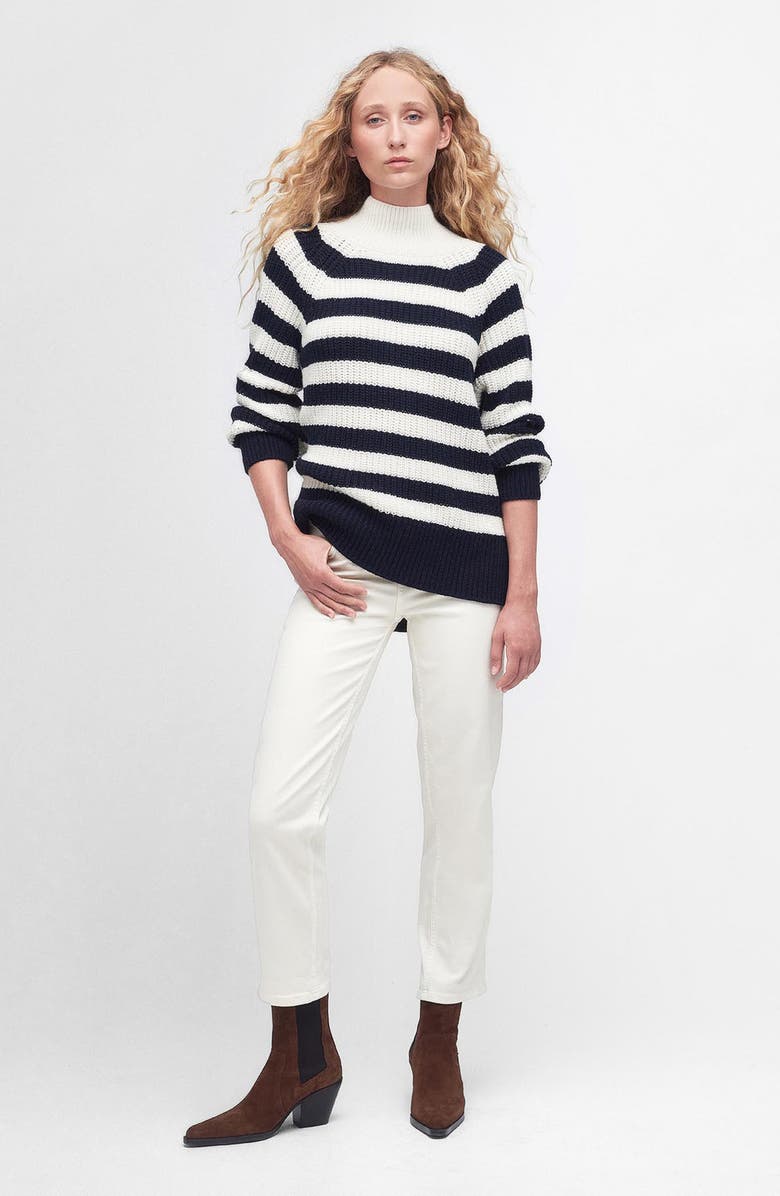 Barbour Silverdale Breton Stripe Funnel Neck Sweater, Alternate, color, Aran