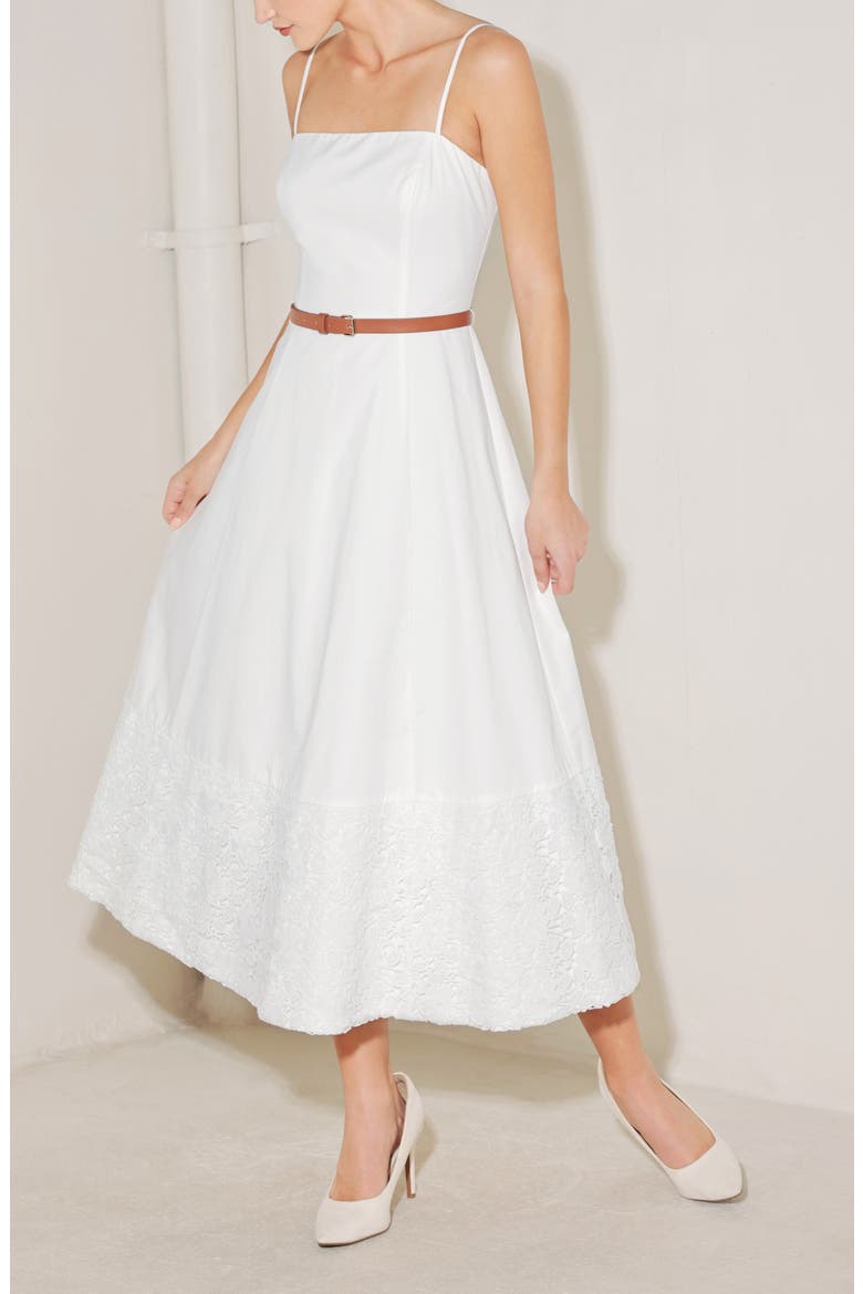 Lace Hem Cotton Midi Dress, Alternate, color, WHITE