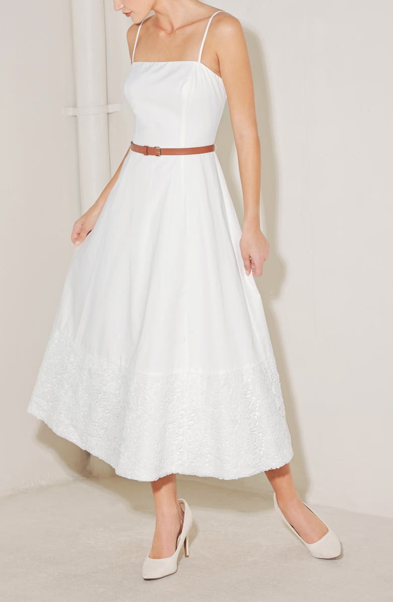 FREEMARKET Lace Hem Cotton Midi Dress, Alternate, color, White