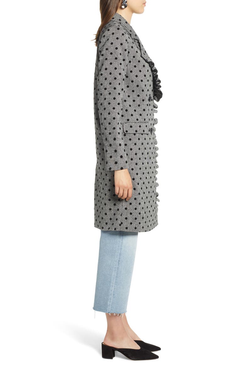Flocked Dot Coat, Alternate, color, GREY- BLACK DOT