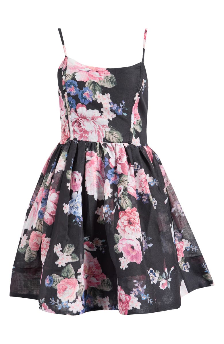 Lipsy Floral Minidress, Alternate, color, Black