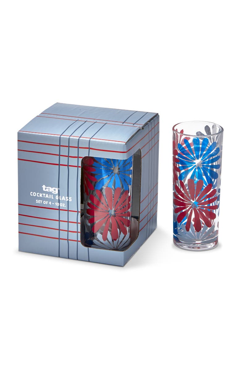 tag Set of 4 Groovy Clear Glass Drinkware with Bright Flowers, Main, color, Multicolored