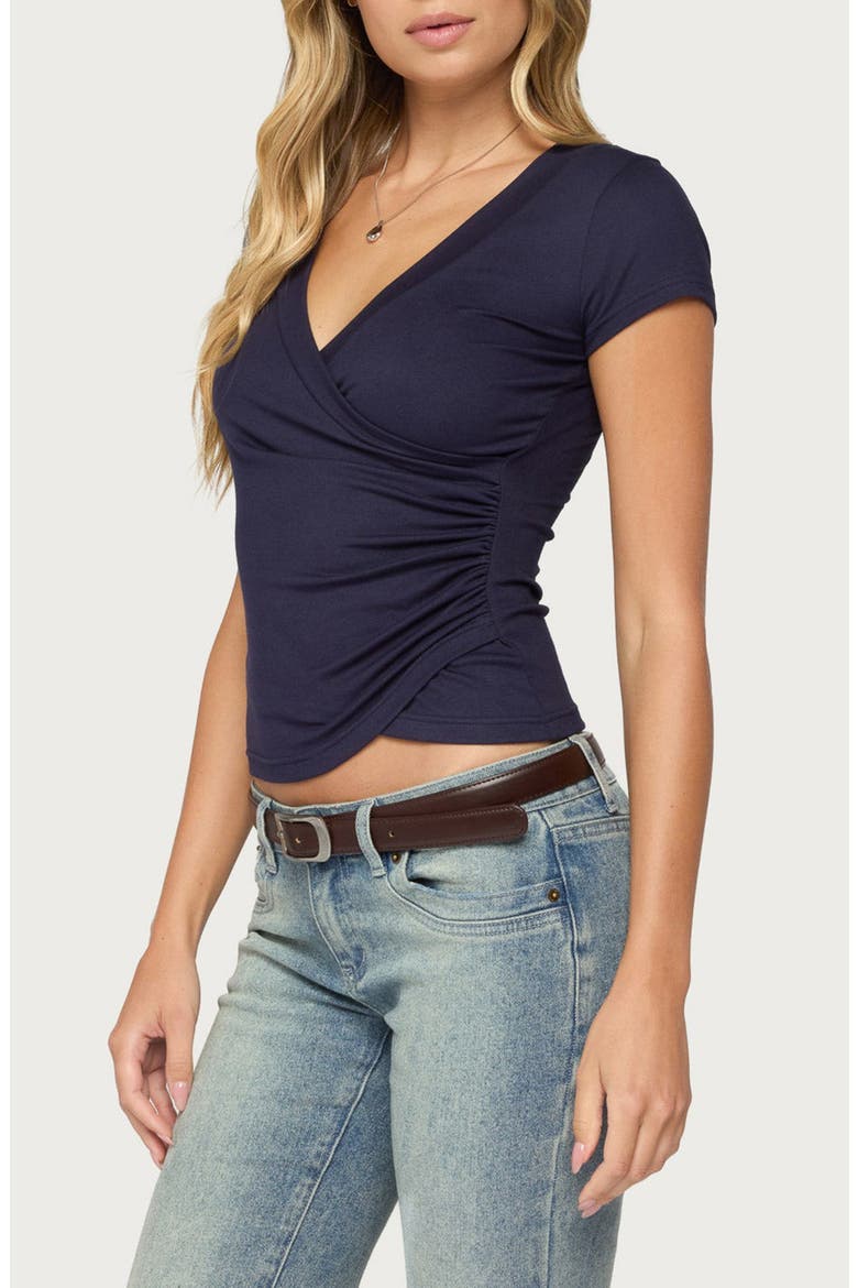 Iria V Neck Wrapped T Shirt, Alternate, color, NAVY