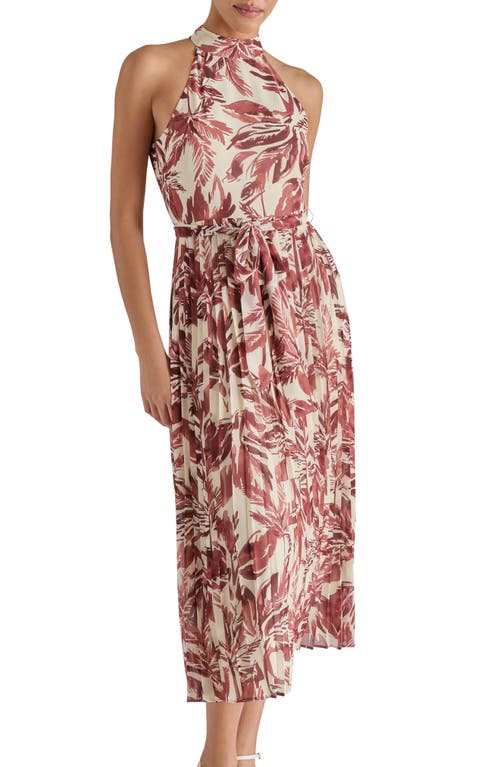 Steve Madden Rosemary Leaf Print Pleated Dress In Brown