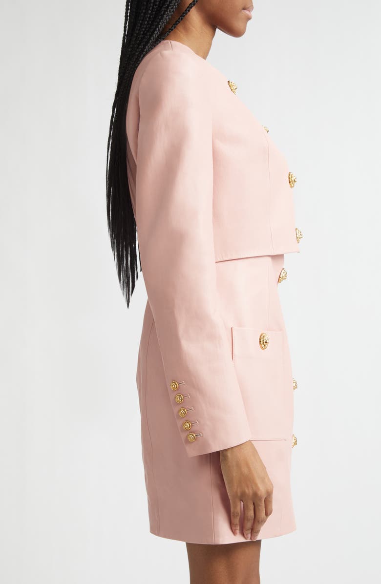 Balmain Crop Lambskin Jacket, Alternate, color, 4Hr Powder Pink
