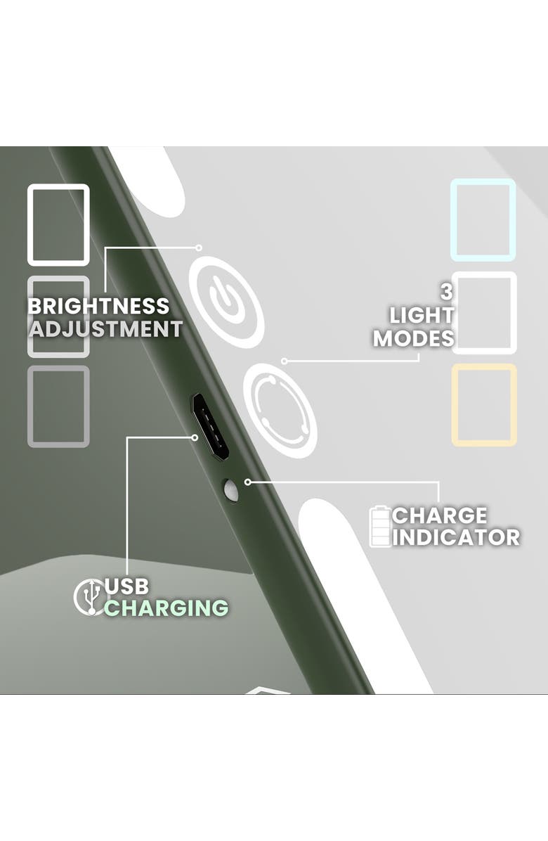LUNA London ECLIPSE Travel Mirror | LED Lighted Rechargeable Vanity Makeup Mirror, Alternate, color, Forest Green