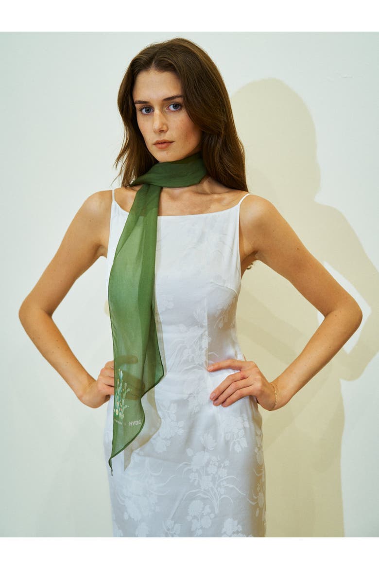 x NYBG "Oasis Charms" Silk Chiffon Neck Scarf, Alternate, color, Green