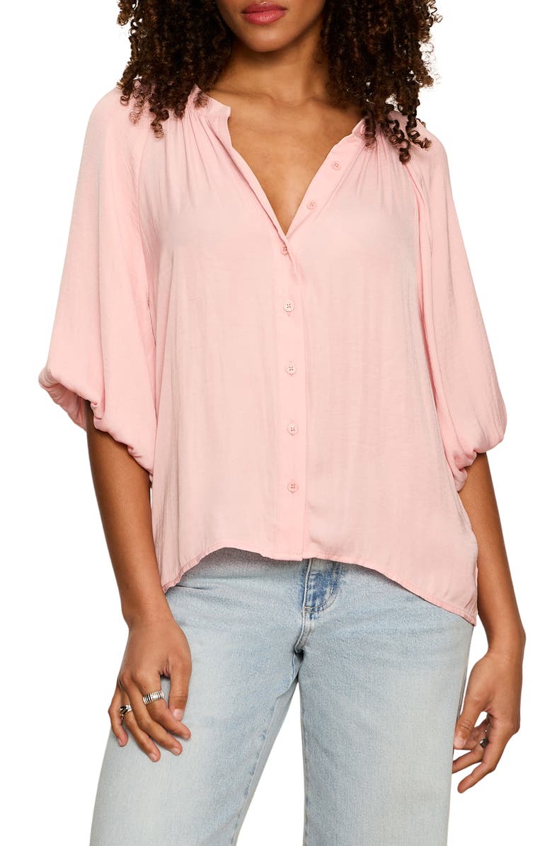Sanctuary Plenty of Love Crinkle Button-Up Top, Main, color, Light Bloom Pink