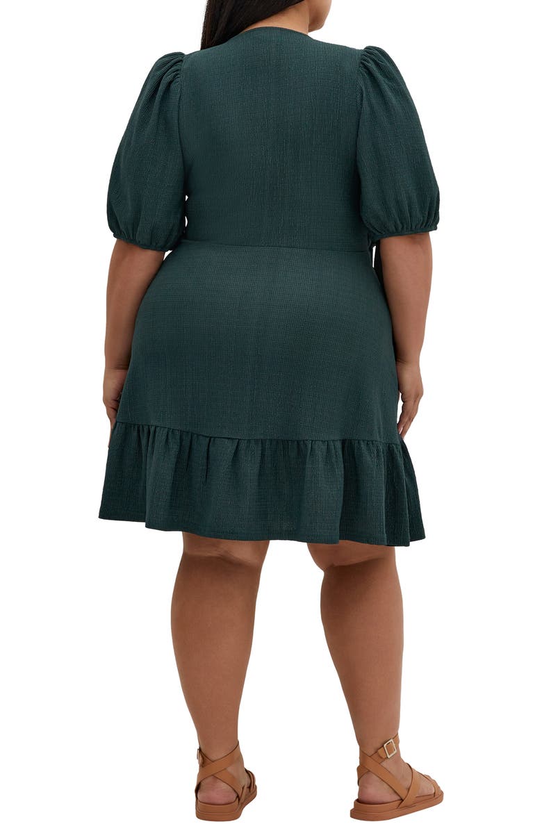 City Chic Katelyn Puff Sleeve Faux Wrap Dress, Alternate, color, Emerald