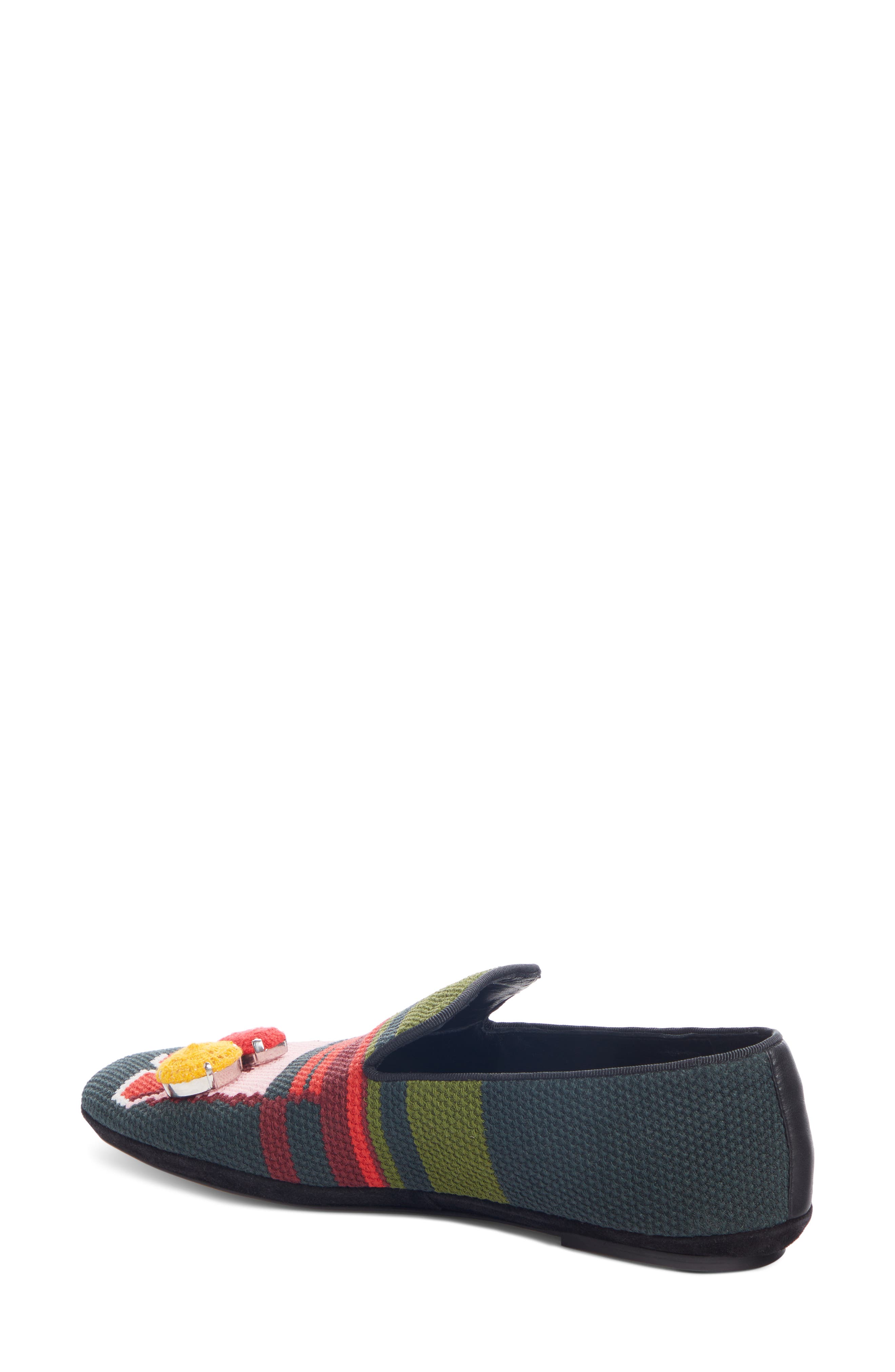 Embellished Foot Slipper, Alternate, color, DARK GREEN/ PINK