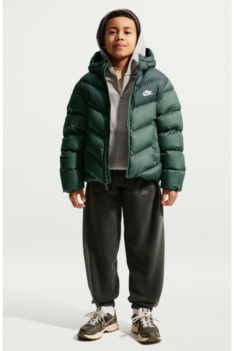 Kids' Sportswear Therma-FIT Water Repellent Loose Fit Puffer Jacket, Main, color, CAMO GREEN/ BLACK SPRUCE