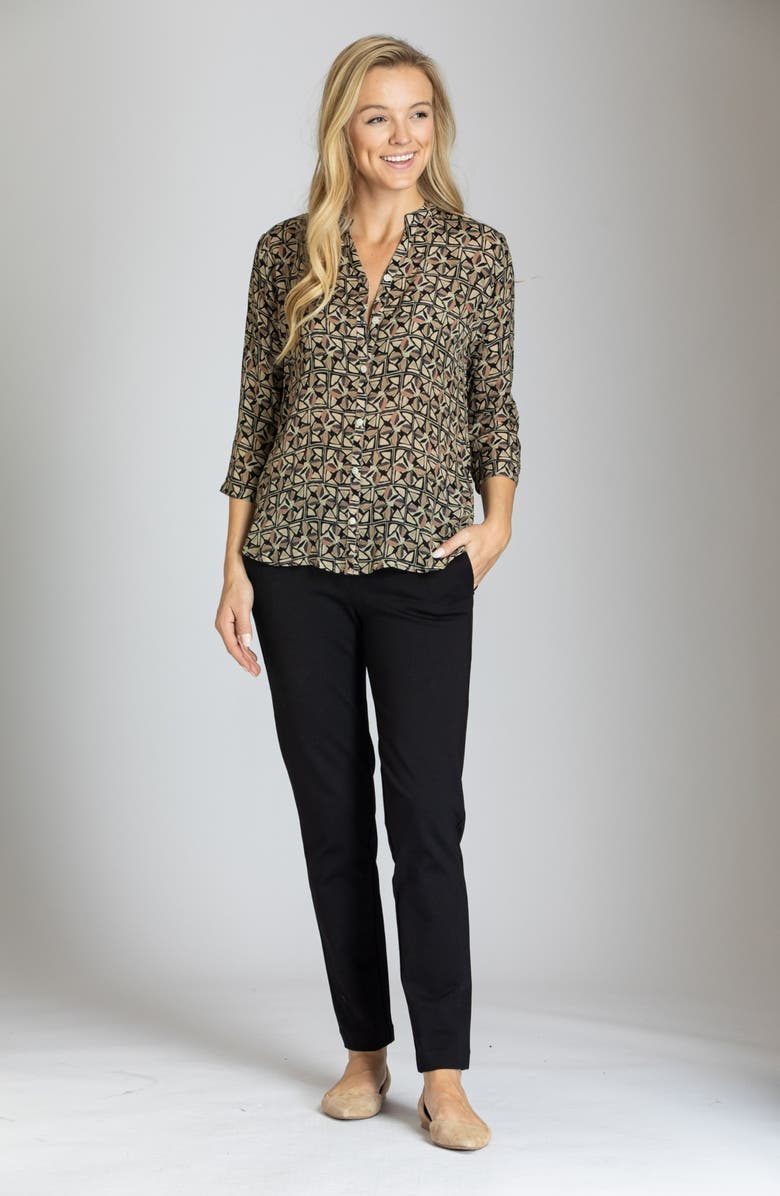 APNY Abstract Print Button-Up Shirt, Alternate, color, Brown/ Black Multi