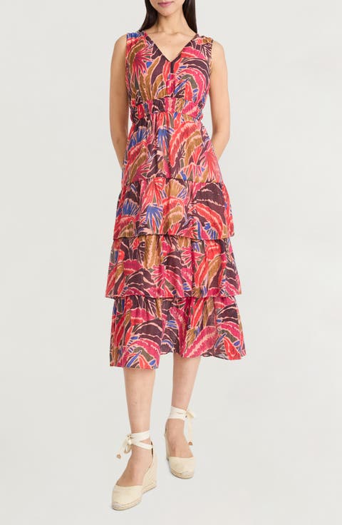 Ruffle Skirt Sleeveless Midi Dress