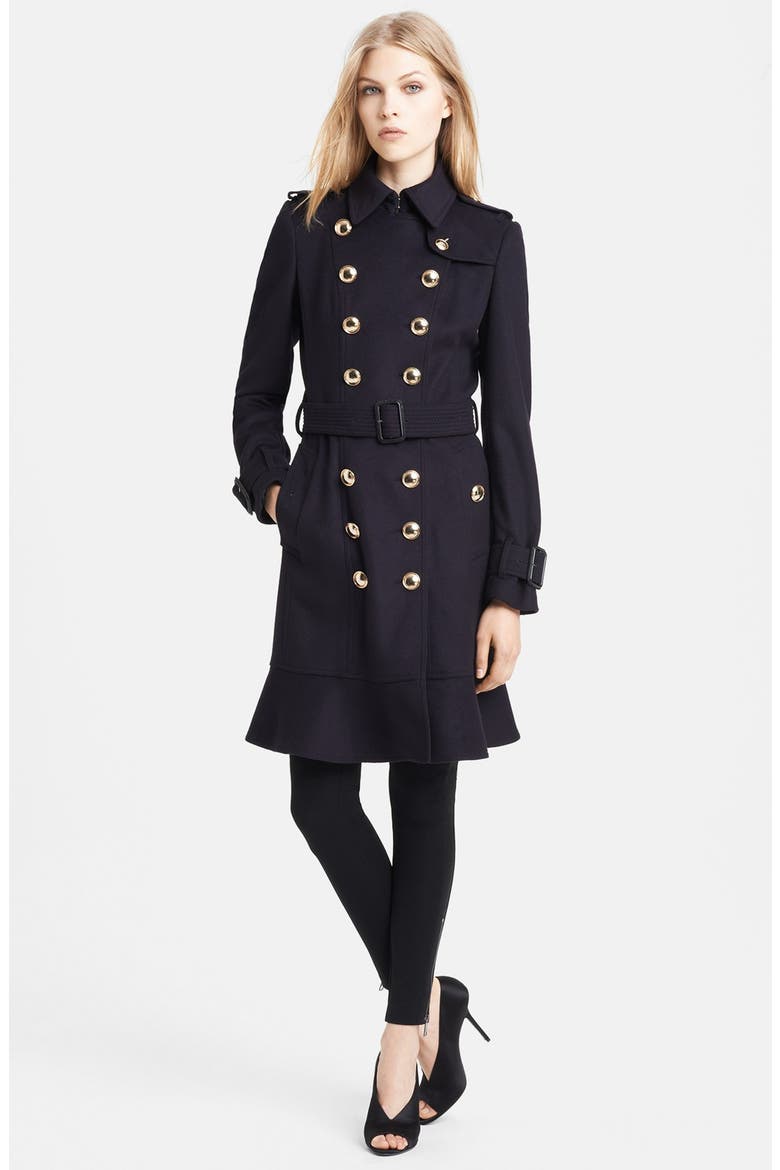 Belted Wool & Cashmere Trench Coat, Alternate, color, NAVY