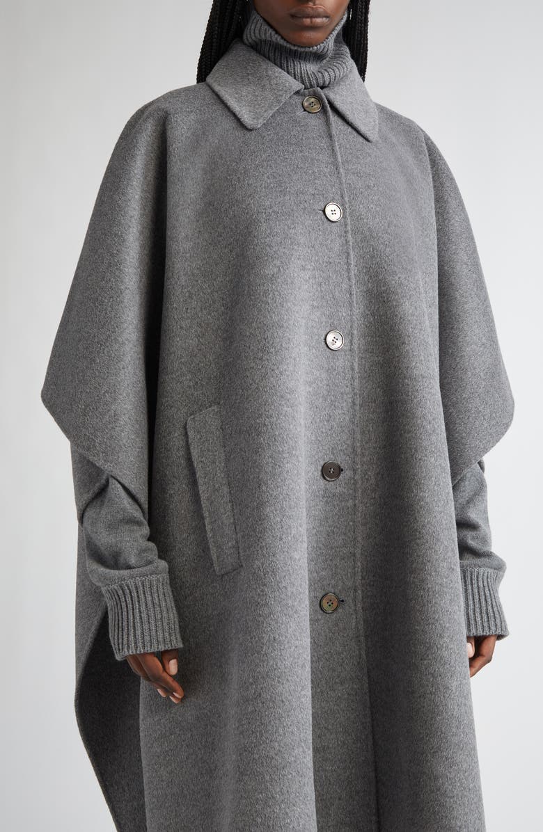 Michael Kors Collection Double Face Wool Melton Poncho Coat, Alternate, color, Banker Melange