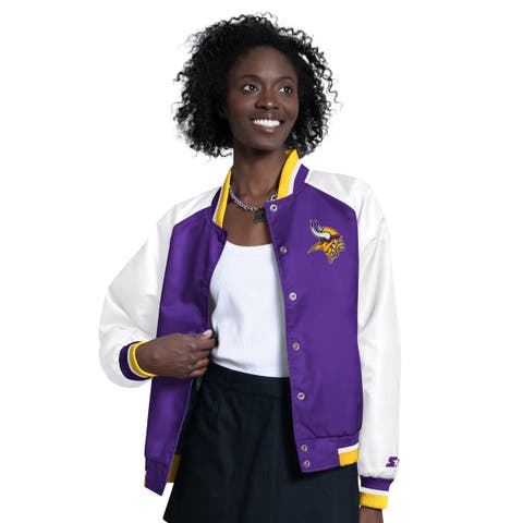 Women's Starter Purple/White Minnesota Vikings Raglan Blitz Full-Snap Varsity Jacket