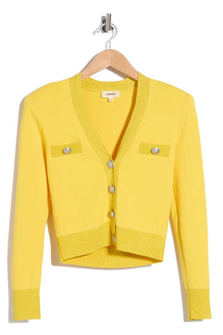 Taya Cropped Cardigan, Alternate, color, LEMON TONIC / NICKEL