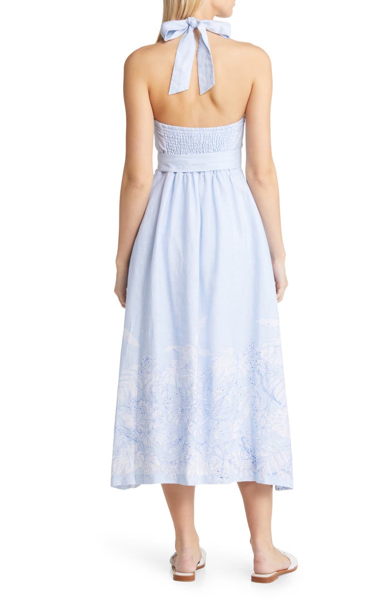 Tommy Bahama Totally Toile Halter Neck Linen Midi Dress, Alternate, color,