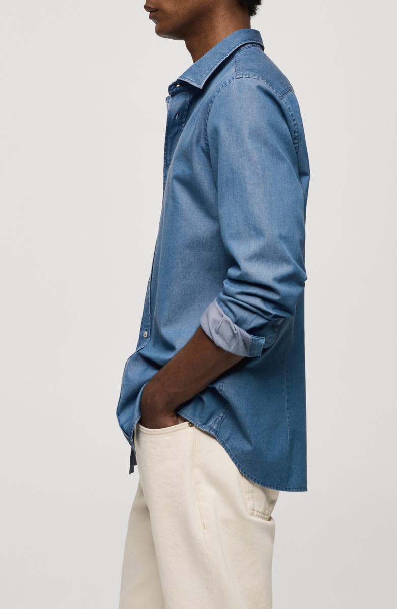 MANGO Slim Fit Cotton Chambray Button-Up Shirt, Alternate, color,