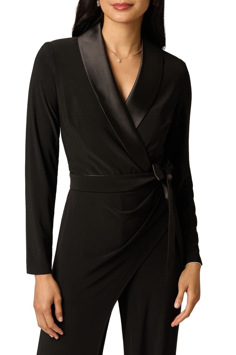 Satin Lapel Tuxedo Jumpsuit, Alternate, color, BLACK