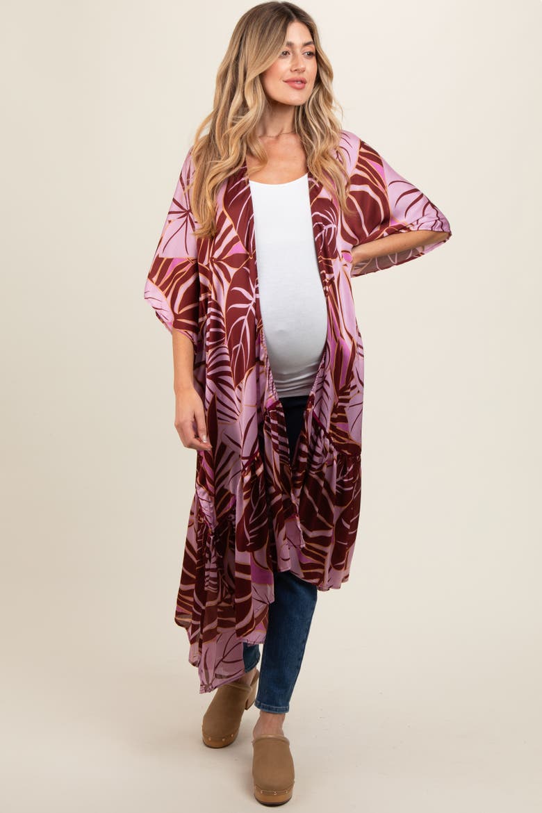 Tropical Print Long Cover Up, Alternate, color, Lavender