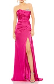 Mac Duggal Strapless Embellished Sweetheart Neckline Satin Gown