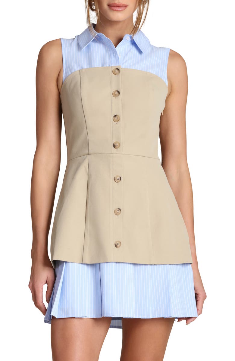 Avec Les Filles Sleeveless Mixed Media Shirtdress, Alternate, color, 