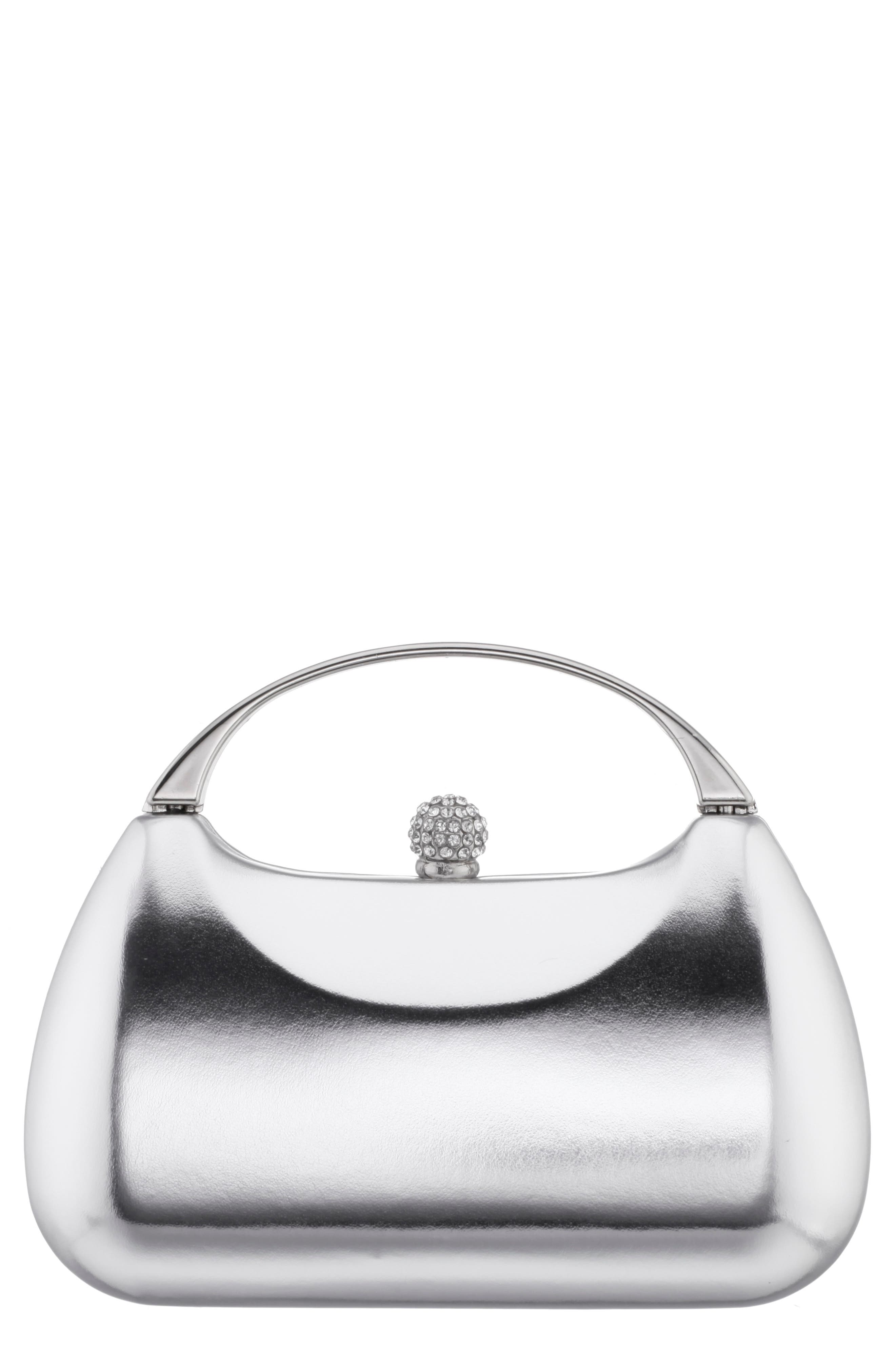 Nina Minaudière Top Handle Bag, Main, color, Silver