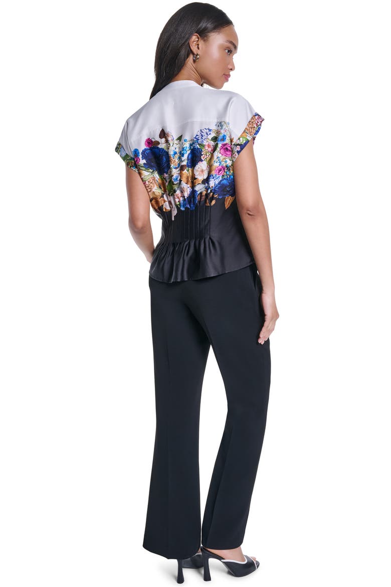 Floral Pleated Top, Alternate, color, SOFT WHITE/ BLACK MULTI