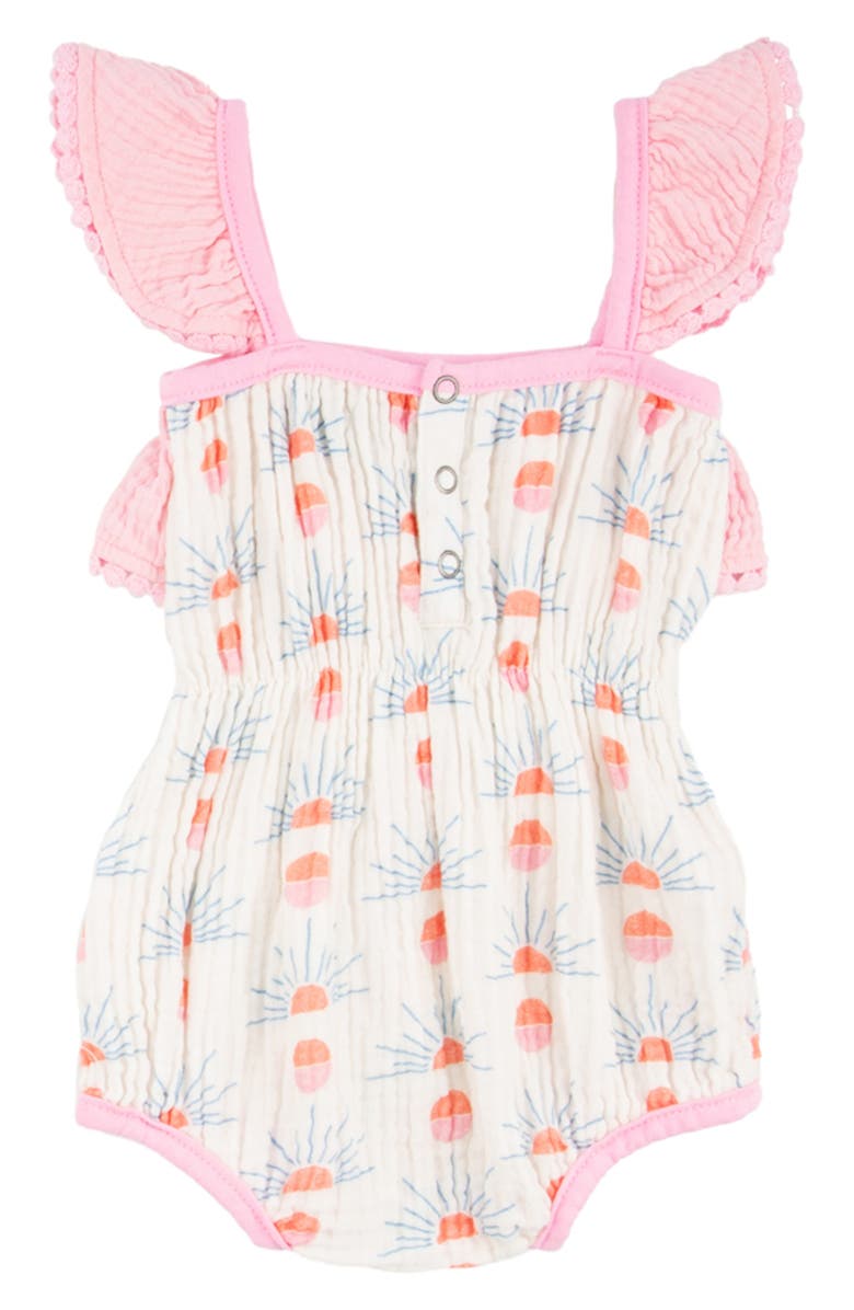 Miki Miette Willa Sun Print Cotton Gauze Bubble Romper, Alternate, color, Western Sun