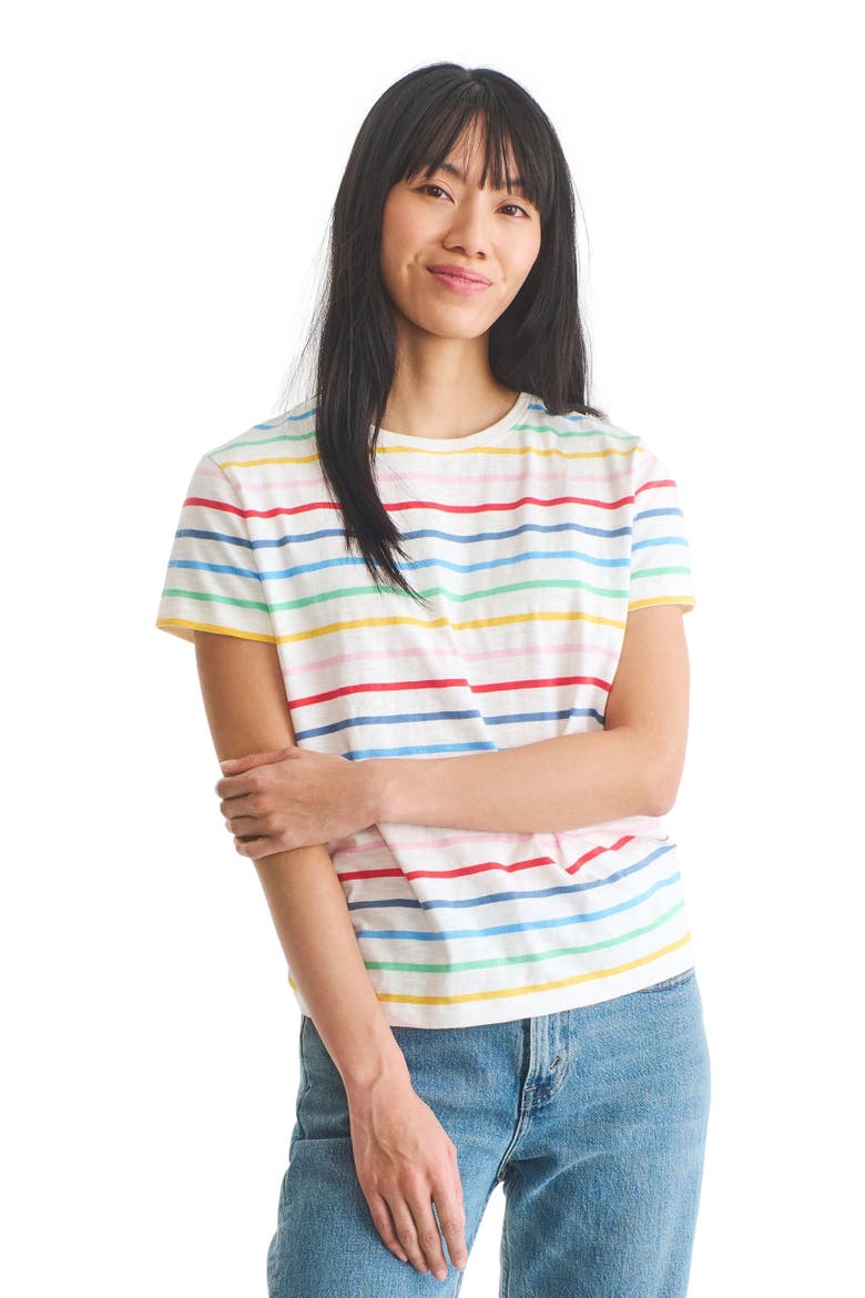 Women's Fit Rainbow Stripe Easy Tee, Alternate, color, Ivory Rainbow Sunrise Stripe