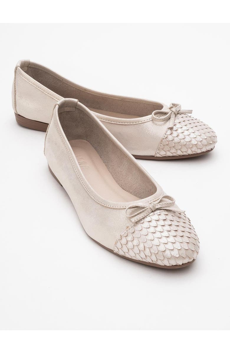 Forever & Always Shoes Copos Leather Bow Cap Toe Ballet Flat, Main, color, Beige