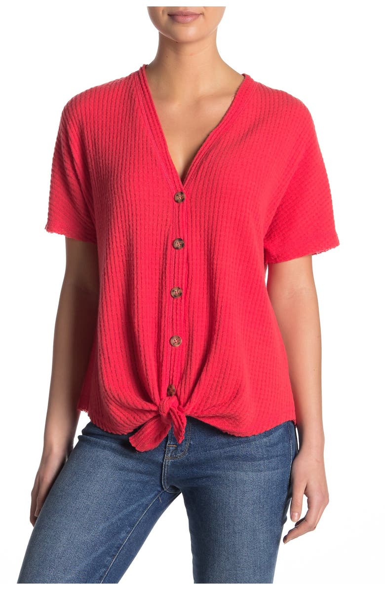 Socialite Short Sleeve Front Tie Waffle T-Shirt, Main, color,