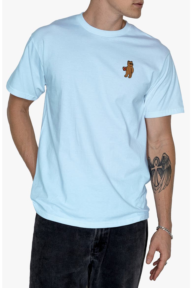 Riot Bear Embroidered Cotton T-Shirt, Main, color, LIGHT BLUE
