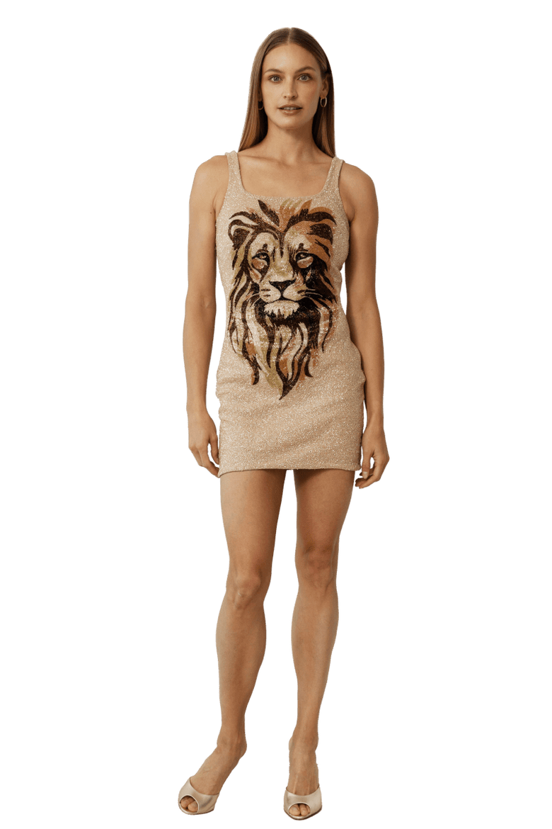 Majesty Hand Beaded Embellished Mini Dress, Alternate, color, Champagne