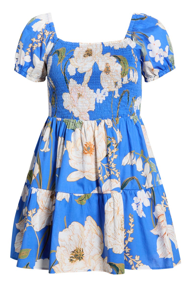 Roswell Floral Smocked Minidress, Alternate, color, BLUE-CREAM