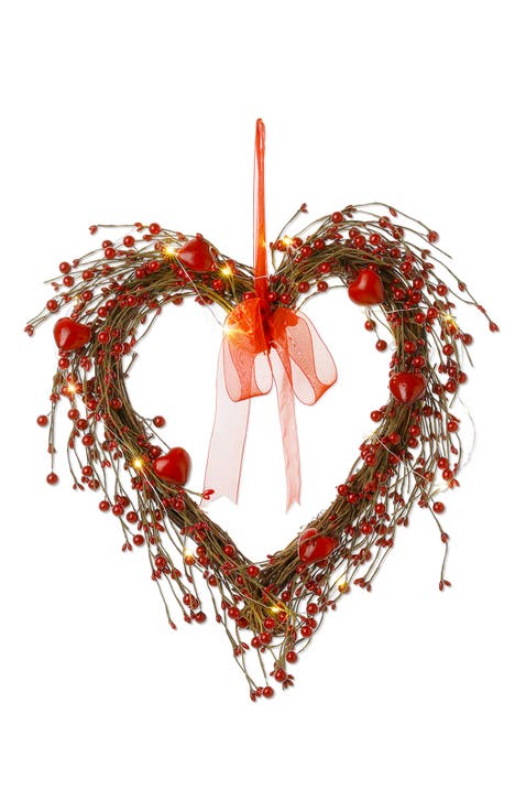 17"H Lighted Valentine's Berry Heart Wreath