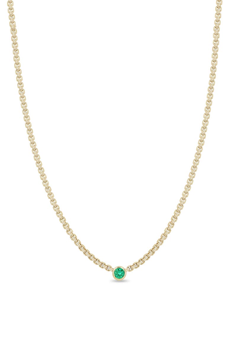 Floating Emerald Puffed Box Chain Necklace, Main, color, 14K YELLOW GOLD