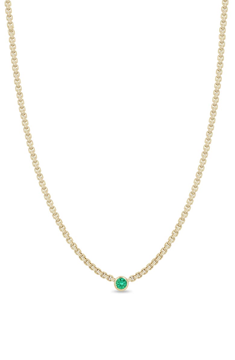 Zoë Chicco Floating Emerald Puffed Box Chain Necklace, Main, color, 14K Yellow Gold