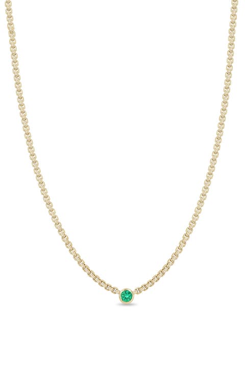 Floating Emerald Puffed Box Chain Necklace
