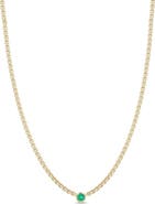 Zoë Chicco Floating Emerald Puffed Box Chain Necklace