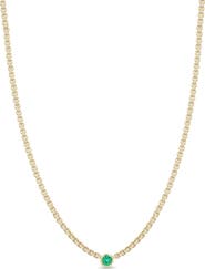 Zoë Chicco Floating Emerald Puffed Box Chain Necklace