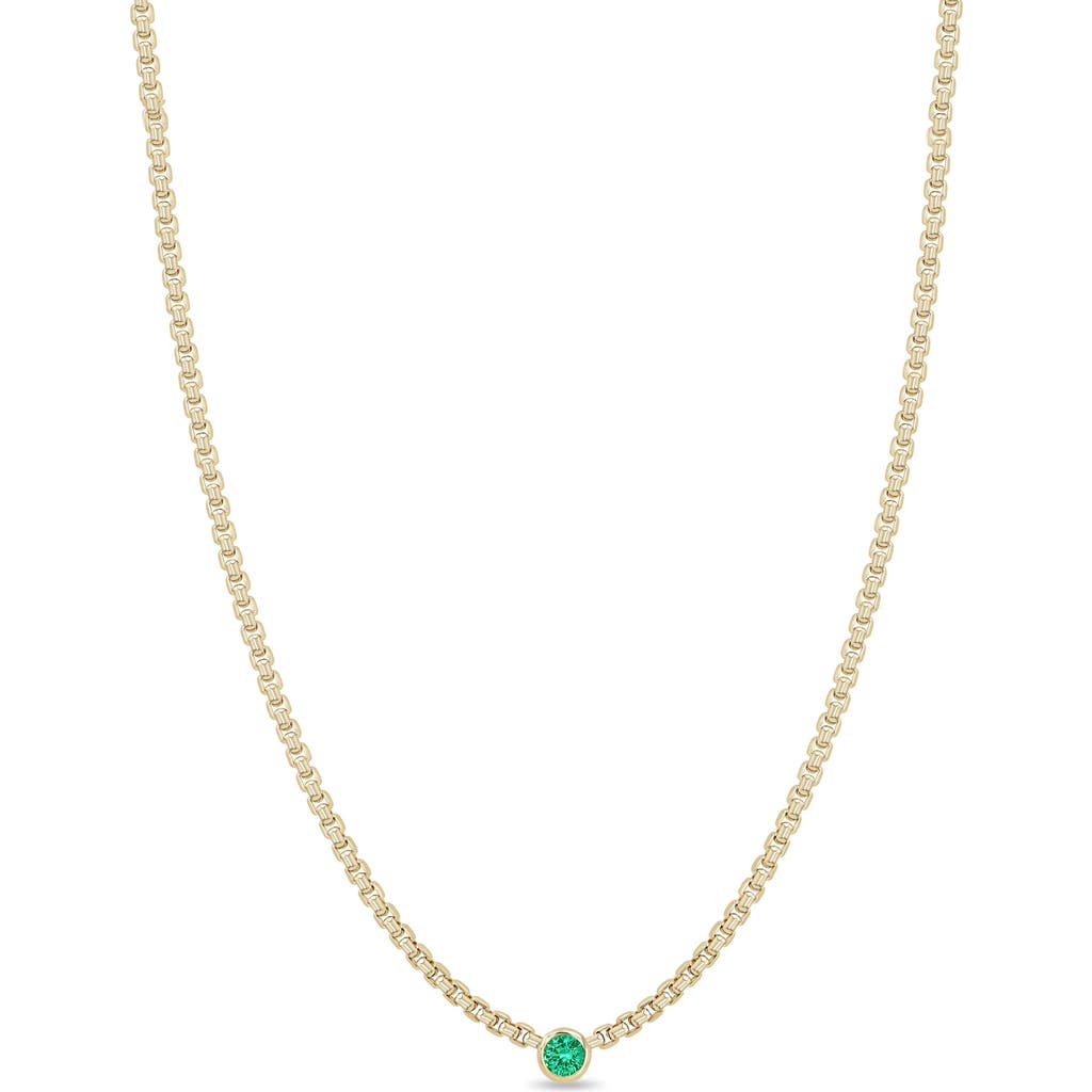 Zoë Chicco Floating Emerald Puffed Box Chain Necklace In Gold