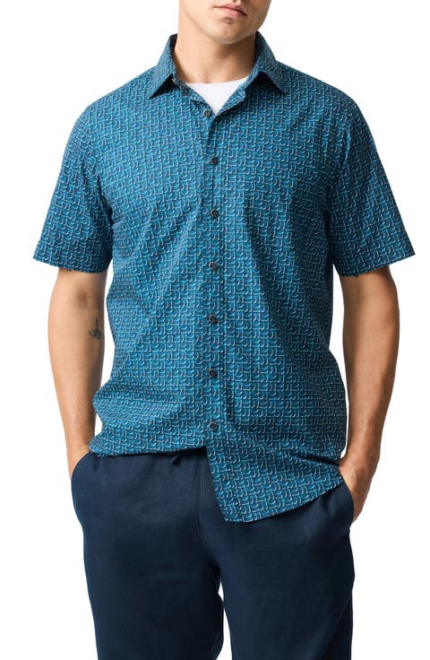 Keystone Print Short Sleeve Button-Up Shirt