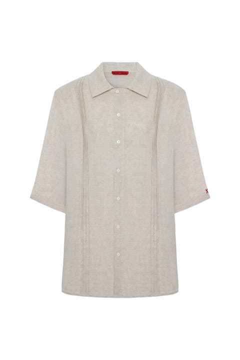 Daydreamers Short Sleeve Linen Shirt With Stitch Detail