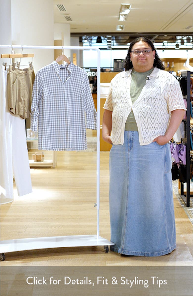 Gingham Check Cotton Stand Collar Tunic, sales video thumbnail